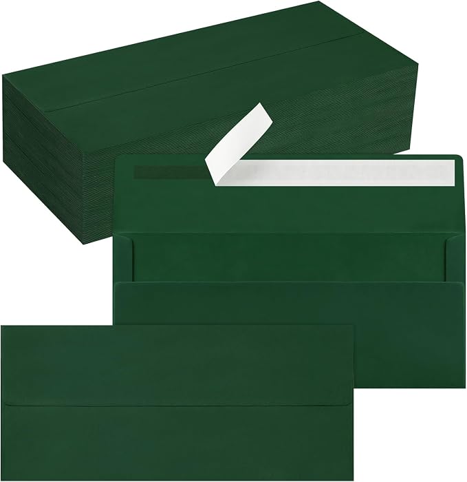 100 Pack #10 Dark Green Envelopes Letter Size Self Seal Business Envelopes | Security Mailing Envelopes, 4 1/8 x 9 1/2 Inches, Emerald Green