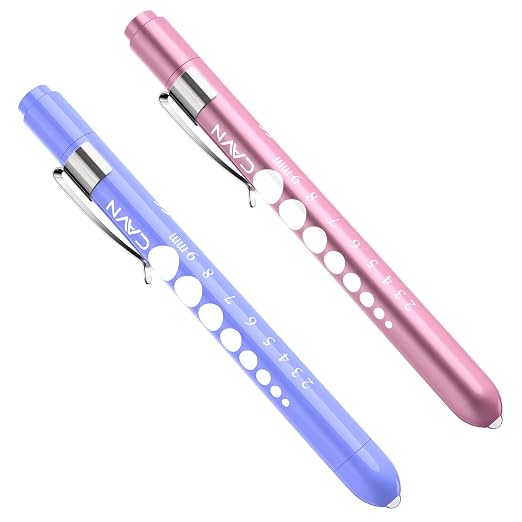 CAVN Pen Light with Pupil Gauge LED Penlight for Nurses Doctors | 2 Pcs Reusable Medical Penlight for Nursing Students (Rose Pink/Bluish Purple)