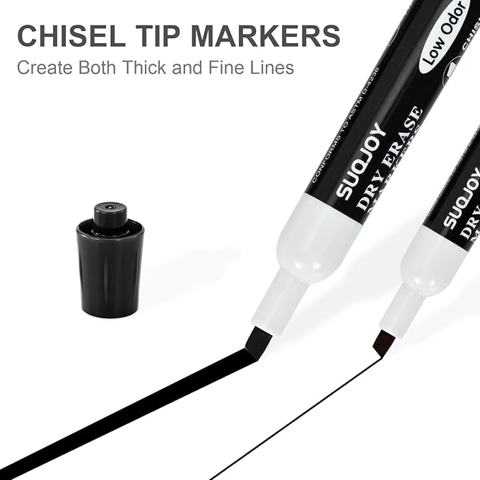 Dry Erase Markers, Chisel Tip Whiteboard Marker, Low Odor Thick Dry Markers, 12 Bulk Black Color Markers for office.