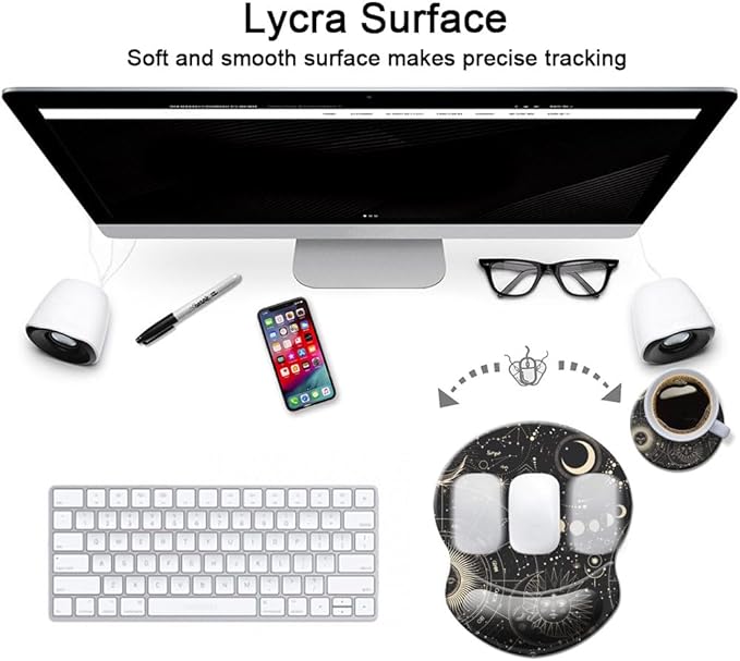 Mouse Pad with Wrist Support, Non Slip Mousepad Wrist Rest for Office, Computer, Laptop & Mac- Durable & Comfortable & Lightweight Ergonomic Support Mouse Mat Moon Stars