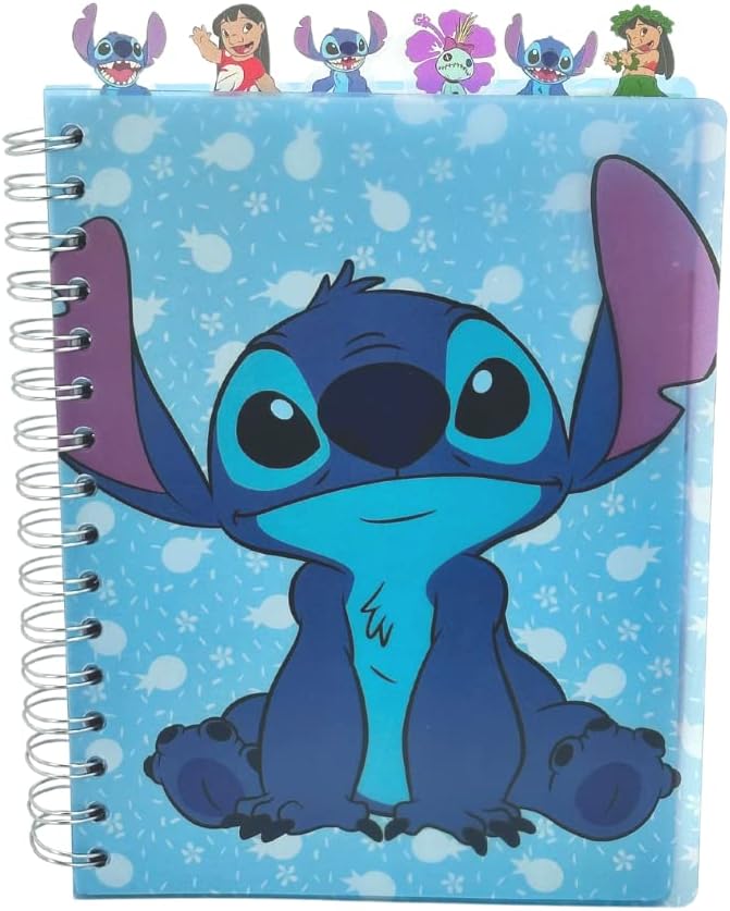 Disney Lilo and Stitch Tab Journal Notebook, Spiral Bound, 144 Lined Pages, 8 x 7 inches, Blue
