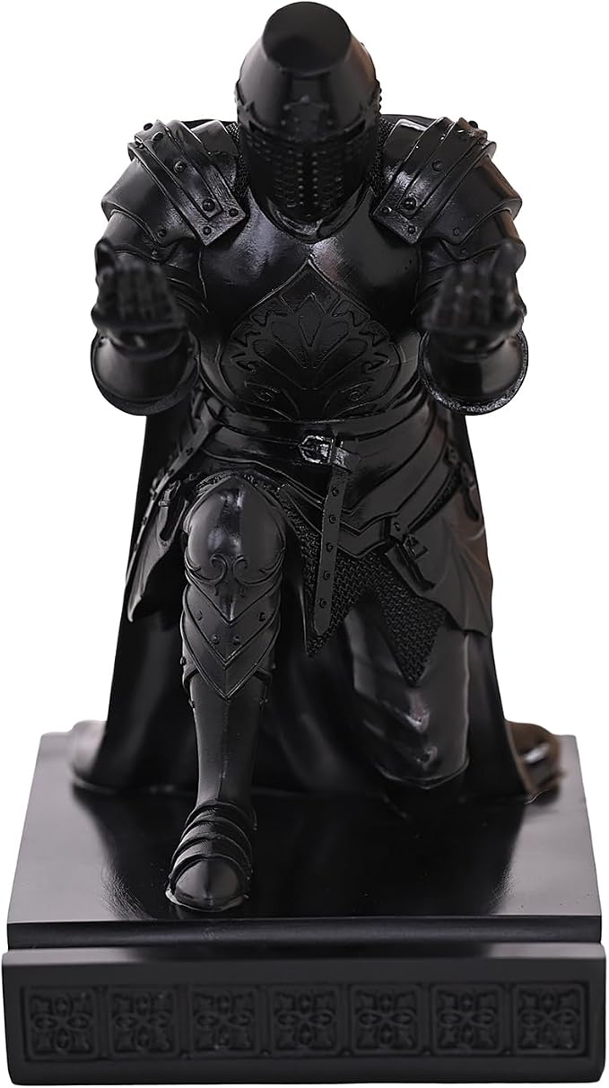 Medieval Templar Vanguard Officer Knight Pen Holder Desk Organizers Black | Pencil Stand Paperweight Desktop Decoration Accessories Cell Phone Stand with a Fancy Sword for Medieval Warrior Enthusiast