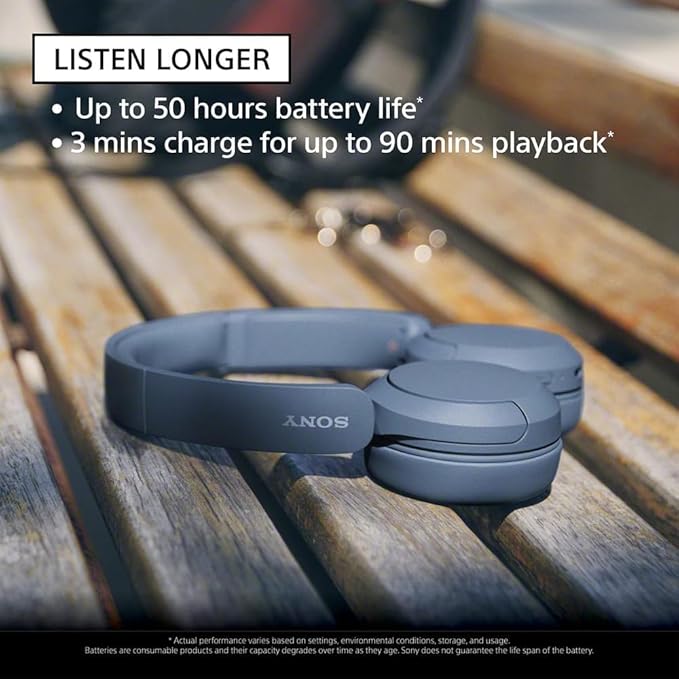 Sony WH-CH520 Wireless Headphones Bluetooth On-Ear Headset with Microphone and up to 50 Hours Battery Life with Quick Charging, Butter Yellow