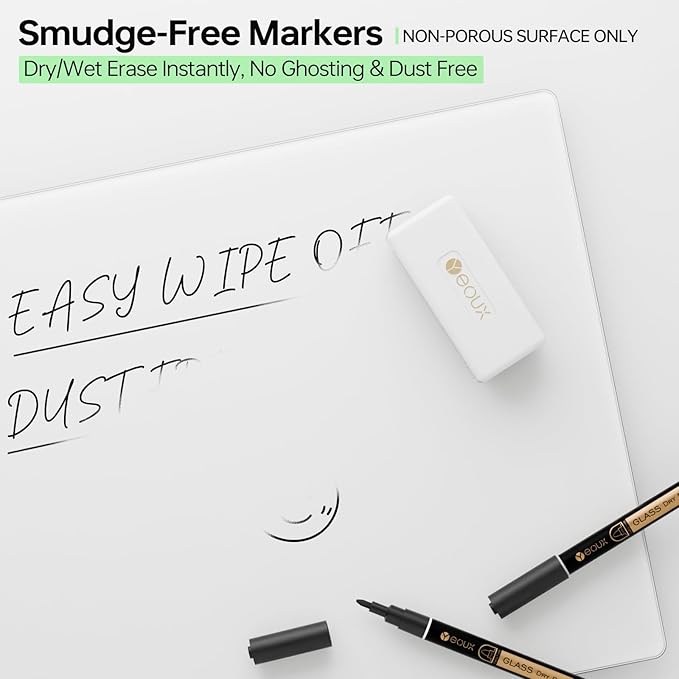 YEOUX Dry Erase Markers for Glass Board | No Residue | Whiteboard Markers | 1mm Ultra-Fine Tip Liquid Chalk Markers 4 Pack (Black)