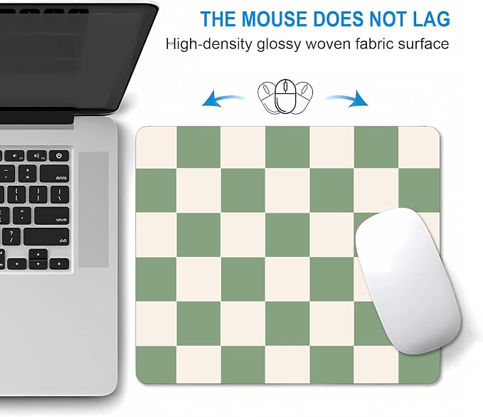 Square Green Mouse Pad Small, Checkered Computer Mouse Pads, Non-Slip Rubber Base Geometric Mousepad, Mouse Mat Home Office Decor Gifts, Coworker Gift