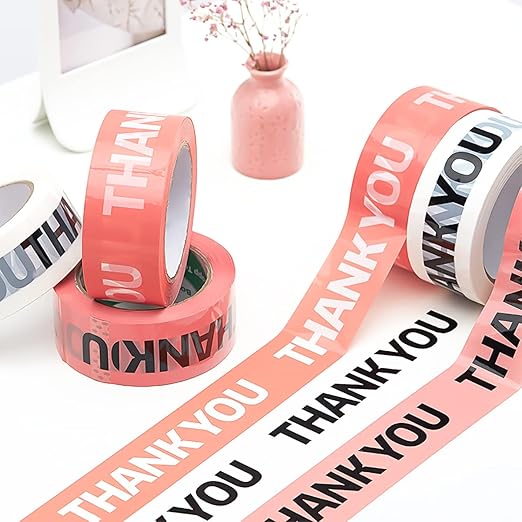 Designer Cute Packing Tape, Colorful Printing Shipping Tape, Carton Decorative Tape for Sealing Boxes, Thank You - Pink, 1.77" x 110 yd