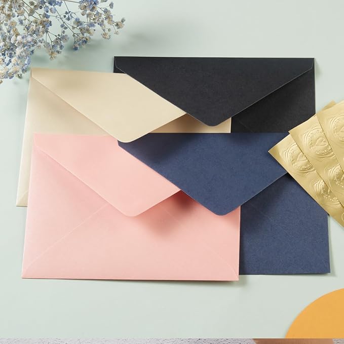 50 Pieces Shiny Envelopes with Gold Stickers, Pink, 4x6 | Gold Stickers Included, For Wedding Invitations, For Graduation, For Baby Shower, For Greeting Cards