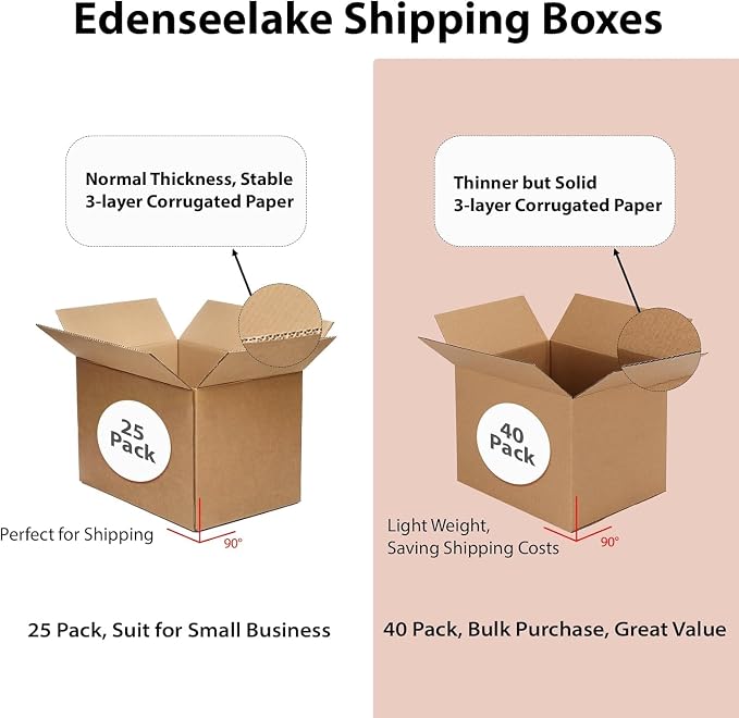 EdenseeLake 40 Pack 12x4x3 inches Shipping Boxes Small Cardboard Boxes for Packing, Moving, Mailing, Brown