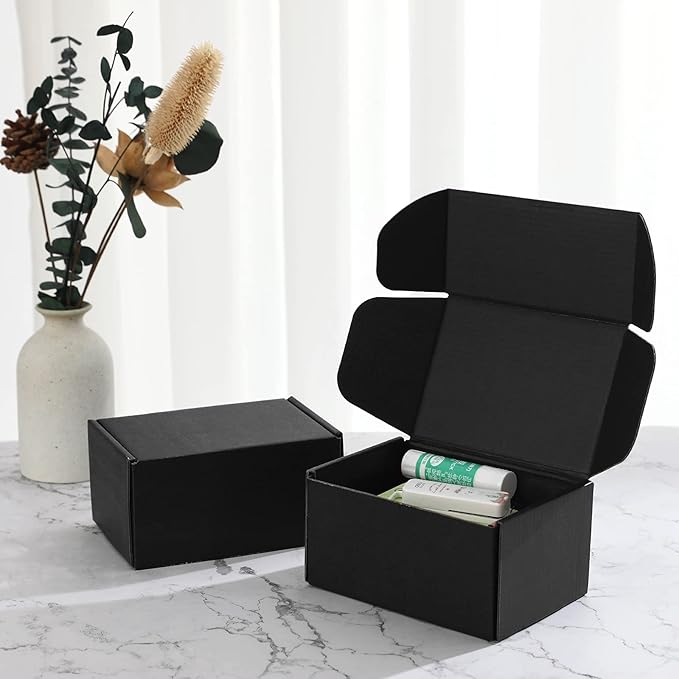 Small Shipping Boxes 6x4x3 Inches - Black Corrugated Cardboard Boxes (20-Pack) for Mailing, Packing, Small Business & Gift Packaging - Recyclable & Sturdy