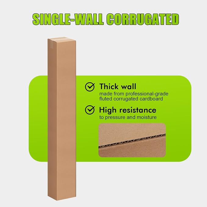 5 Pack 4x4x36 Inch Tall Corrugated Cardboard Boxes, 4"L x 4"W x 36"H Shipping Boxes - Shipping, Moving, Packaging, Mailing, Storage Box for Home or Business