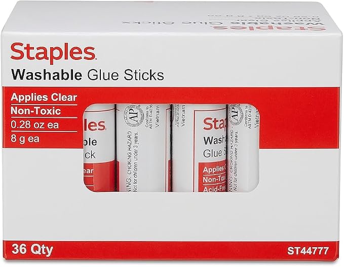 Staples Washable Glue Sticks, 0.28 Oz, 108-Pack