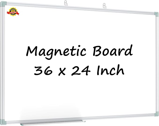 Lockways White Board Dry Erase 36 x 24 Inch, Magnetic Whiteboard 3 x 2 | Silver Aluminium Frame for School Office and Home