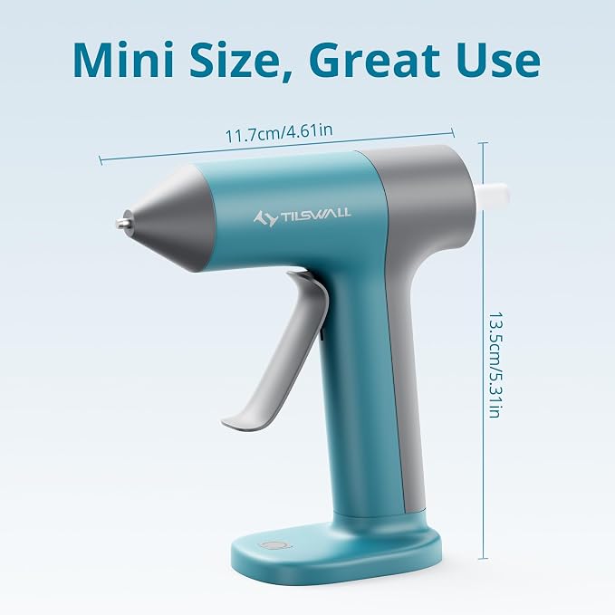 Tilswall Cordless Hot Glue Gun, 30s Fast Preheating, Rechargeable | Hot Melt Glue Gun with Smart Power-Off, 20pcs Premius Glue Sticks, USB-C Inputs Ideal for DIY Craft, Home Repaire W106 Blue