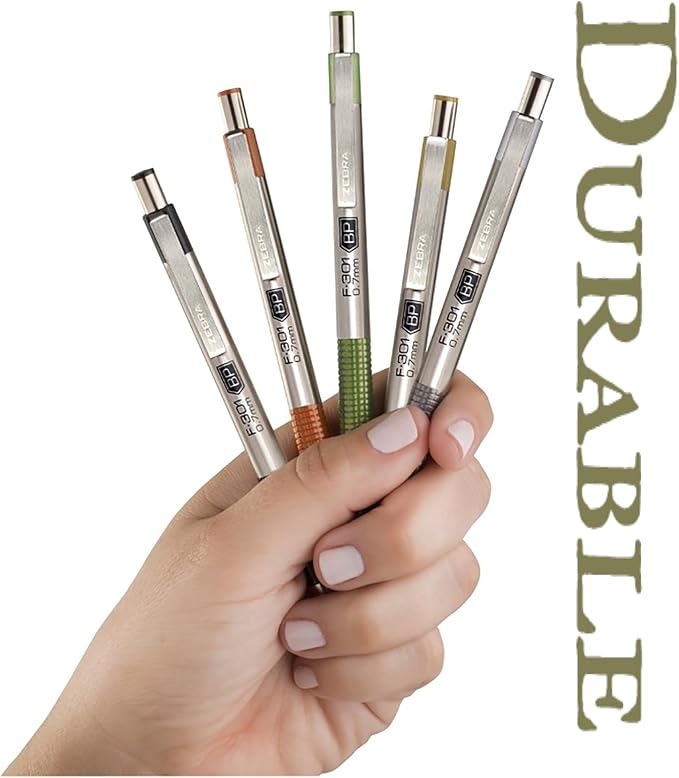 Zebra Pen F-301 Signature Series Ballpoint Pen, Black, 0.7mm, 4-Pk (27244) | Stainless Steel Barrel, Easy-Glide Ink, Sage Earth-Tone Barrel Accents, Fine Point Tip, Ideal for Planners & Note-Taking