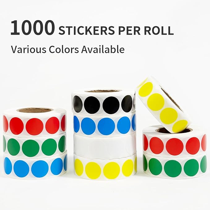 1000 PCS 3/4" Red Dot Stickers Round Circle Coding Labels | Used for manual labor in kindergartens, garage yard price sales, organizing activity color groups,marking spice bottles