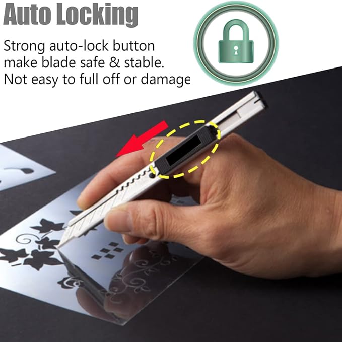 1pc Right and Left Hand 9mm Lockable Utility Knife with 10pcs Replaceable Blades -Auto Vinyl Cutting Knife Tint Film Hand Tools