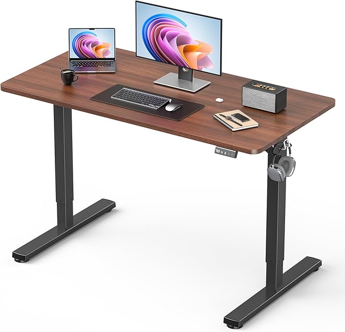 Standing Desk, Small Height Adjustable Electric Stand up Desk, 40" x 24" Sit Stand Computer Home Office Desk with Splice Board, Black Frame/Walnut Top