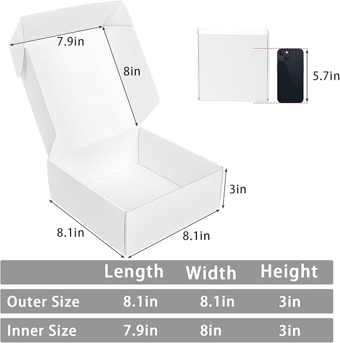 White Shipping Boxes 8x8x3 Inches, 30 Pack Corrugated Cardboard Mailer Boxes for Packaging Small Business Mailing Gift