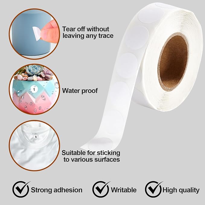 1000 Pcs White Round Stickers 1/2 Inch Circle Dot Stickers Small Code Labels for Office Shop Yard Sale Home Classroom Marking (White)