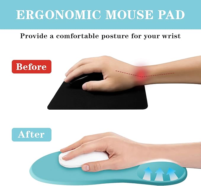 Mouse Pad with Wrist Rest,Ergonomic Mouse Pad with Comfortable Gel Wrist Rest Support and Non-Slip PU Base for Easy Typing Pain Relief, Durable and Washable(Blue)