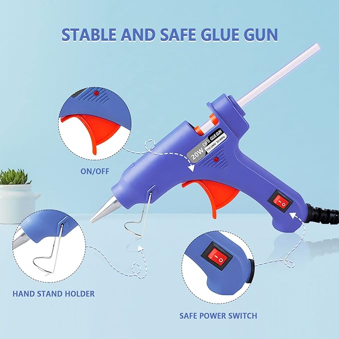 Hot Glue Gun, 12 Pack Mini Glue Gun with 120 Glue Sticks, Craft Glue Gun Kit, Glue Gun Pack, Hot Melt Glue Gun Set for Kids' Crafts, Wood, Glass, DIY Arts, School, and Home Projects - Multicolor