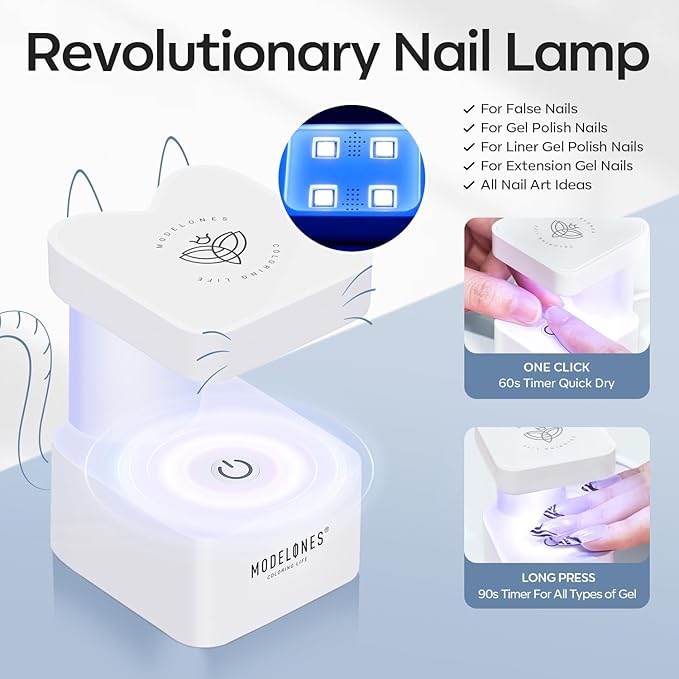 modelones X Nail Gel Kit Kit Medium Almond, 9-in-One Nail Glue with Portable U V Lamp 216Pcs 12Sizes Pre-Etched Press ons Fake Acrylic Extension Kit DIY Salon Gift for Women