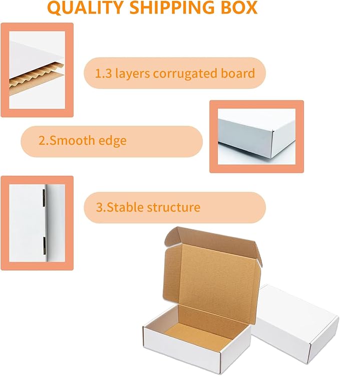 50 Pack 6x4x3 Small Shipping Boxes, White Corrugated Cardboard Packaging Box for Small Business