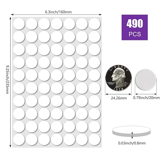 490 Pcs (0.79") Sticky Tack Double Sided Adhesive Dots Round Putty Clear Stickers No Trace Sticky Putty Removable Waterproof Small Stickers for Festival Decoration 20mm Sticky Dot