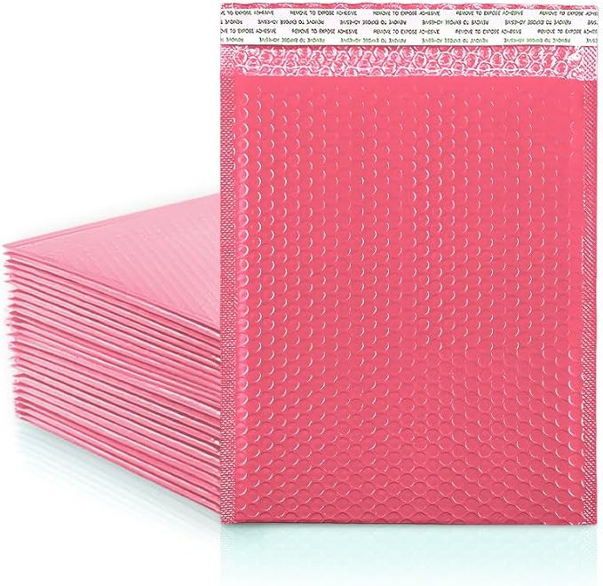 Koja Extra Thick Padded Bubble Mailers, 6x10 in, 25-Pack, Pink | Usable interior size 6x9 in. Self-seal closure for secure packaging. Ideal for shipping and small business mailing.