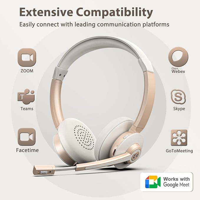 Wireless Headset, Bluetooth Headphones with Microphone AI Noise Canceling/Charge Dock, Wireless Headset with Mic Mute & USB Dongle for Computer Phone Remote Work Office Call Meeting Teams