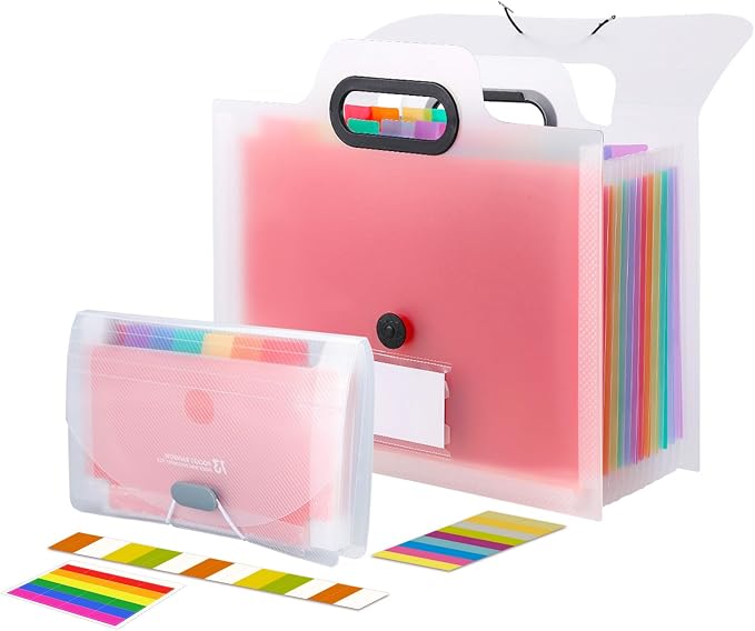 2 Pack A4 File Folder with Handle + A6 Accordion File Organizer | Portable Expanding Document Storage Set for Office, School, Receipts, Tickets & Home Organization
