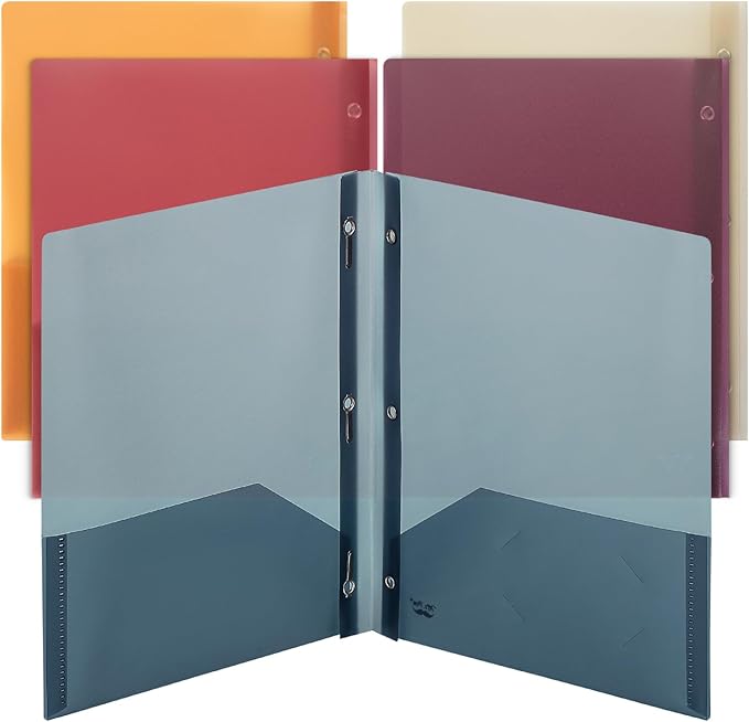 Mr. Pen- Translucent Plastic Folders with Pockets and Prongs, 5 Pack, Colorful, Letter Size, Flexible Plastic Folders with Prongs & Card Slot
