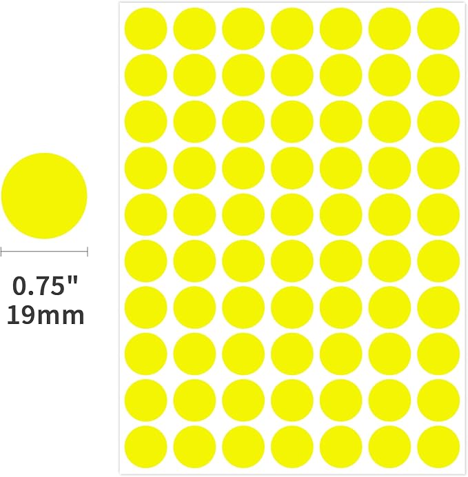 1400 PCS Yellow Circle Dot Stickers 3/4" Round Coding Label | Used for manual labor in kindergartens, garage yard price sales, organizing activity color groups,marking spice bottles