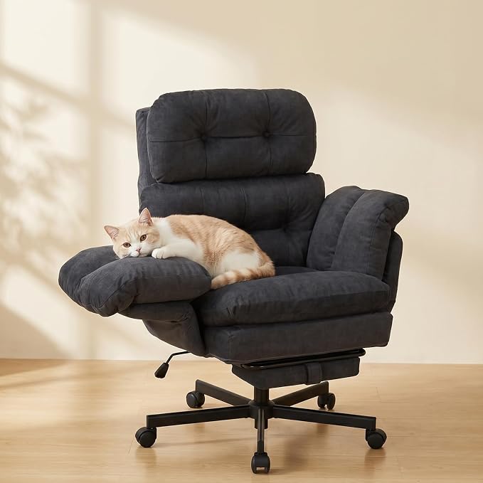 Criss Cross Office Chair with Foot Rest, Big and Tall Desk Chair with Flip Armrests for Pets & Cross Legged Sitting, Comfy Executive Ergonomic Office Reclining Computer Gaming Vanity Chair, Gray