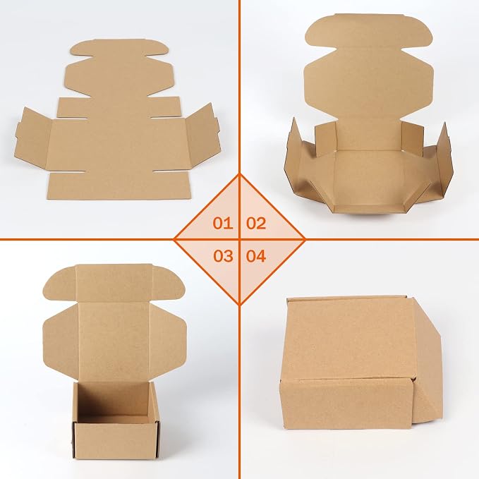 PHAREGE 100 Pack 4x4x2 inch Small Shipping Boxes, Brown Mailing Boxes | Tuck Top, Quick Fold, Easy Assemble, Shape Well, Single Corrugated, DIY Cardboard, Gift Wrap, Small Business Packaging