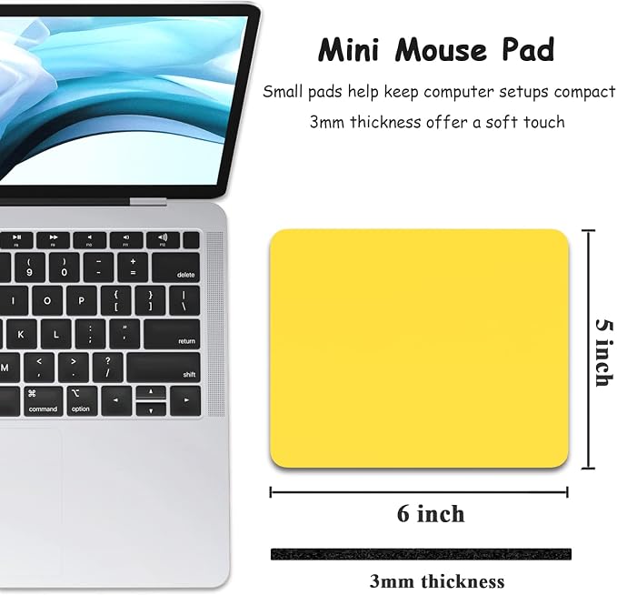 Dapesuom Small Mouse Pad, 5 x 6 Inch Thick Rubber Premium-Textured Non-Slip Portable & Washable Mini Mouse Mat for Women Men Wireless Laptops Keyboard Tray Gaming Work Computer Office Travel, Yellow