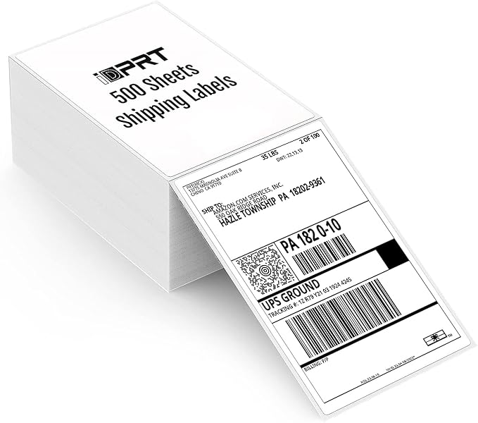 iDPRT Shipping Labels - 4x6 Thermal Direct Address Labels, Fan-Fold, Strong Adhesive, 500 per Stack, Compatible with JADENS,MUNBYN,Nelko,Phomemo,KNAON,iDPRT Thermal Label Printers