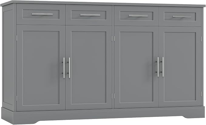 HOSTACK 60" W Sideboard Buffet Cabinet with Storage, Kitchen Cabinet, Gray | 36" Tall Kitchen Buffet Storage Cabinet with 4 Drawers, Large Coffee Bar Cabinet, Modern Buffet Table for Dining Living Room