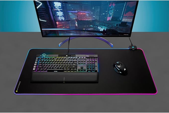 Corsair MM700 RGB Extended Cloth Gaming Mouse Pad - 36.6" x 15.8" - 360° RGB Lighting - Two USB Port Hub - Thick Rubber - Black