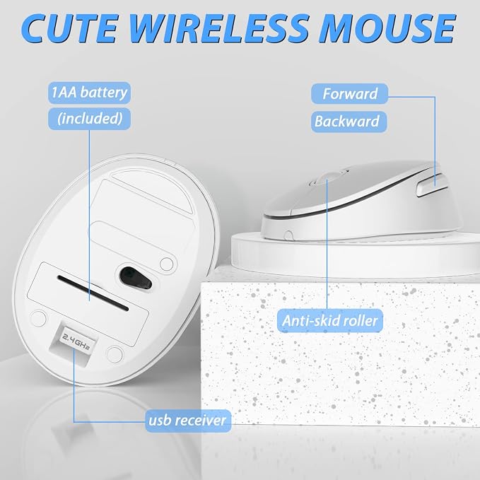 Wireless Keyboard Mouse Combo,104 Keys Cute Colorful Typewriter White | Full Size With Number Pad & Mouse,Compatible With All Windows,Ideal For Windows,1600DPI,Computer, PC, Notebook, Laptop