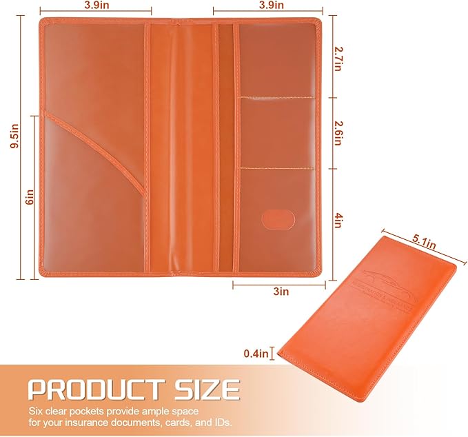 JUSTTOP 2Pack Car Registration and Insurance Holder,Car Document Holder for Cards License with Magnetic Shut,Vehicle Glove Box Car Organizer for Documents, Cards, License(Orange)