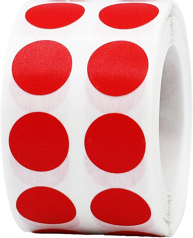 Red 1/2" Inch Round Adhesive Labels 1,000 Color Coding Dot Stickers for Efficient Inventory Management, Crafting Projects, and Organizational Tasks in Offices, Schools, and Homes