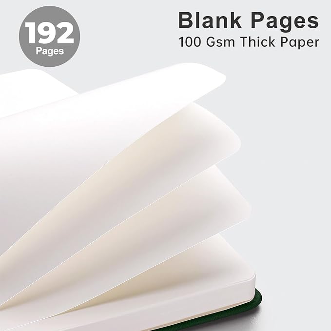 AHGXG Blank Journal Notebook, 192 Pages, A5 Medium Size (5.7'' x 8.3'') | Leather Hardcover, 100 GSM Thick Paper, for Sketching, Drawing, Painting (Light Green)