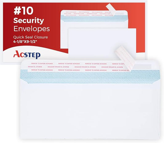 #10 100 Pack Double Window Security Envelopes 4-1/8 x 9-1/2 White | White Tinted Security Envelopes, Peel and Seal Closure, No Window Legal Size Mailers for Business, Letters and