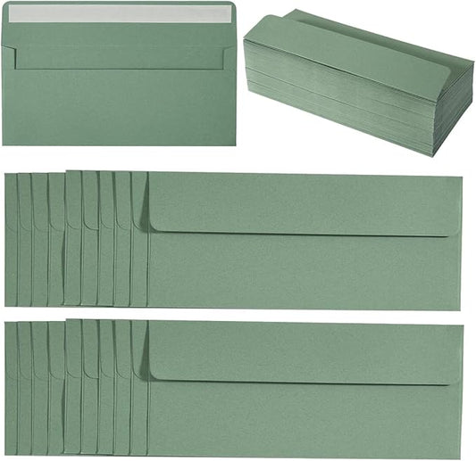 Wishop 50 Pack Sage-Green #10 Business Envelopes Self Seal Standard Envelopes for Office Checks, Business, Letter Mailing Invoices, 4.13 x 9.49 Inches (50)
