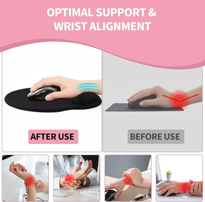 Mouse Pad with Wrist Rest, Comfortable Computer Mousepad with Gel Wrist Support Smooth Surface and Non-Slip PU Base for Pain Relief, Laptop, Office & Home (Floral Fantasy)
