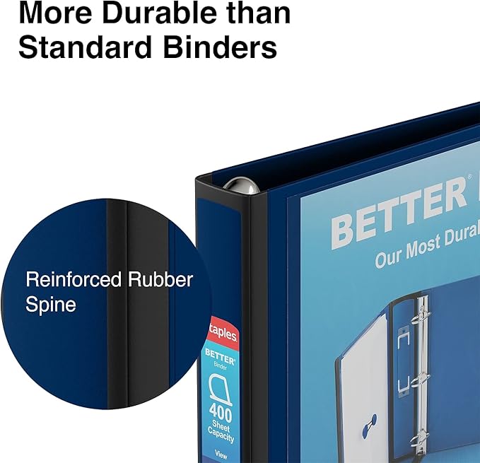 Staples Better View 1.5-Inch D-Ring Binder, Blue – Durable 3-Ring Binder with Clear Overlay for School & Office