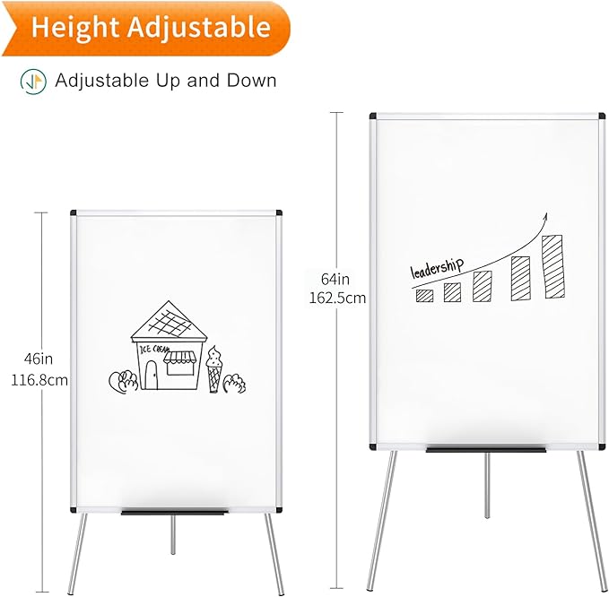 VIZ-PRO Magnetic Whiteboard Easel, 36 x 24 Inches, Portable Dry Erase Board | 3' x 2', Height Adjustable, Aluminium Frame, Includes Flipchart Pad & Marker Tray, for School Office and Home
