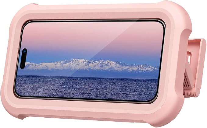 Lamicall Pink Waterproof Shower Phone Case Holder, 2-in-1 Wall Mount Stand | Women Girls Gift Gadget, Bathroom Wall Mount, Shower Walls & Surrounds Accessories for School Dorm College, for 4-7" Phones
