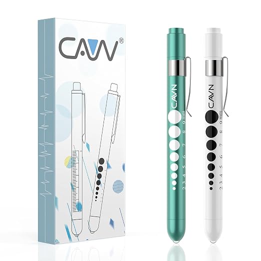 CAVN Pen Light with Pupil Gauge LED Penlight for Nurses Doctors | 2 Pcs Reusable Medical Penlight for Nursing Students (Teal/White)